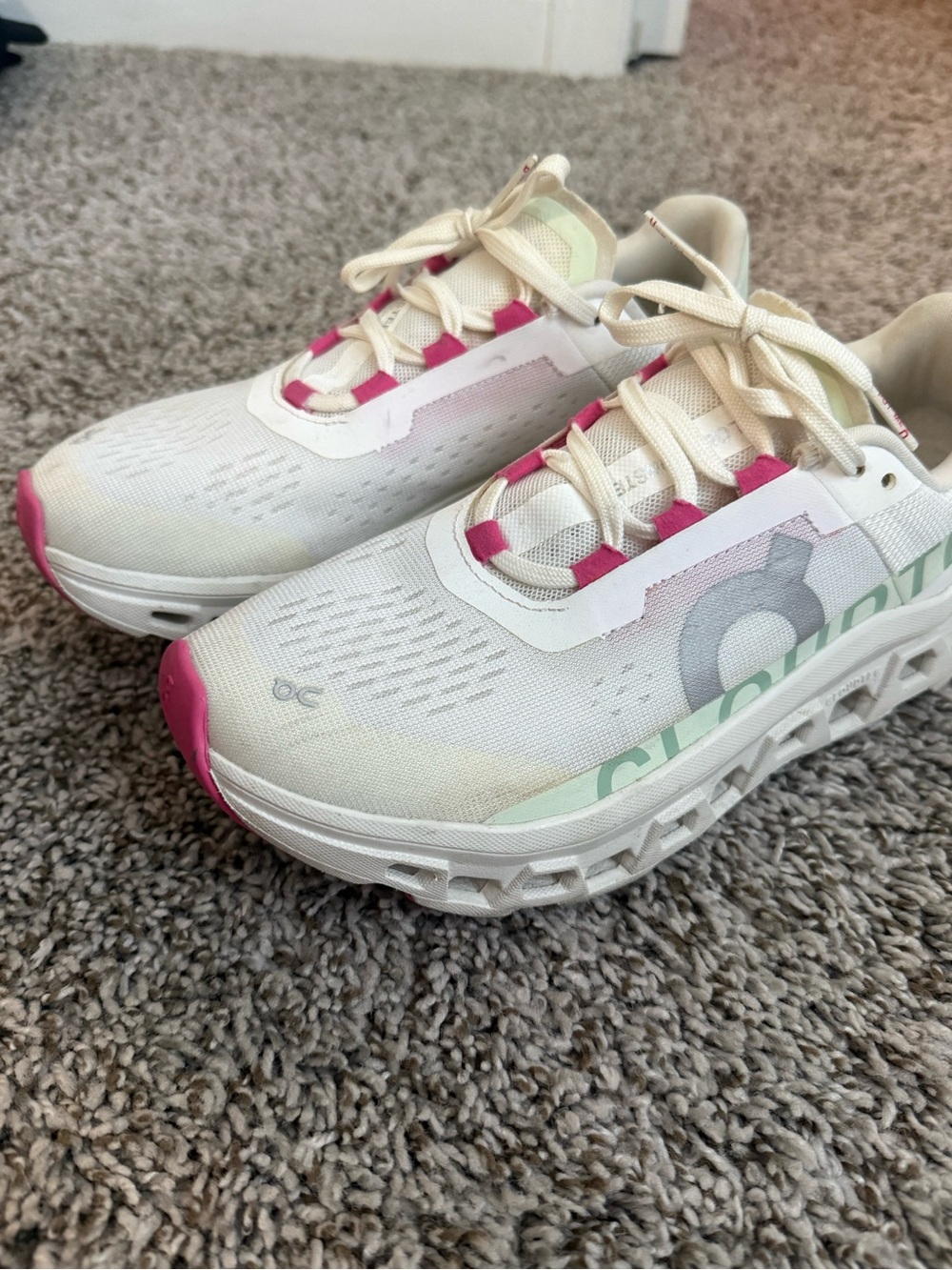 On Running Women's Cloudswift Sneakers in White with Pink Accents